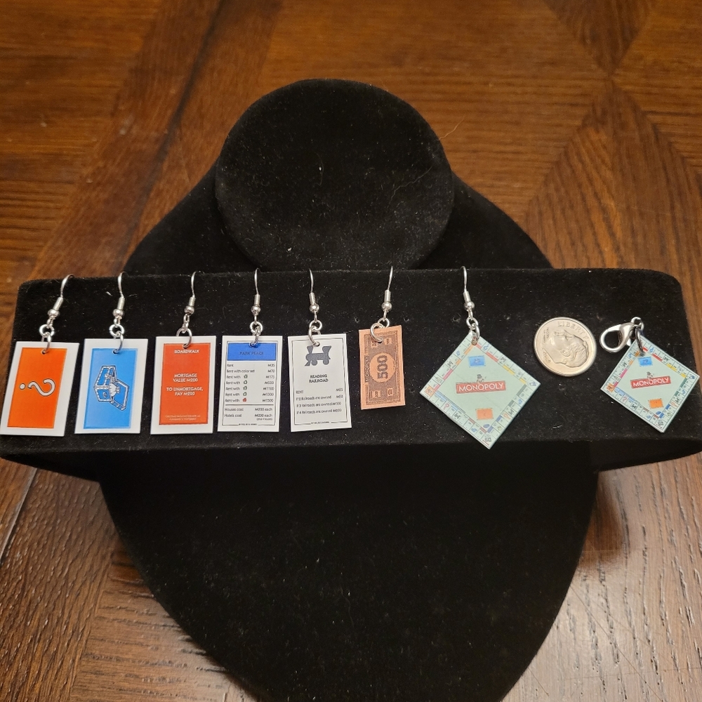 Mini Monopoly Board / Card / Money Earrings